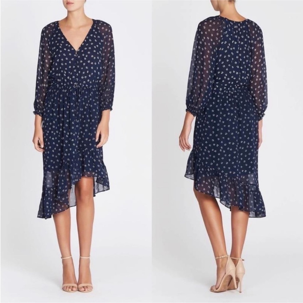 Joie Alithea Dress Floral Long Sleeve Asymmetrical Ruffle Hem sz XS - Picture 4 of 9